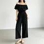 Off-Shoulder Plain Ruffled Wide Leg Jumpsuit