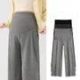 Maternity Drawstring Waist Plain Wide Leg Pants