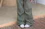 High Rise Plain Wide Leg Cargo Pants / Short-Sleeve Crop T-Shirt