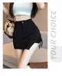 High Waist Plain Asymmetrical Drawstring Skort