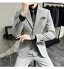 Set: Plain Single-Breasted Blazer + Vest + Straight Leg Dress Pants