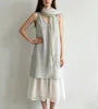 Sleeveless V-Neck Plain Mesh Panel Loose-Fit Maxi Dress