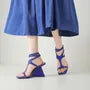 Wedge Heel Square Toe Ankle Strap Rhinestone Sandals