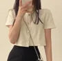 Short-Sleeve Round Neck Plain Blouse