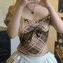 V-Neck Plaid Ruffled-Trim A-Line Camisole Top / Short Sleeve Top