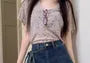 High Waist Asymmetrical Washed Denim Mini A-Line Skort
