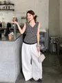 Halter Cowl Neck Striped Mock Two Piece Top