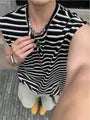 Sleeveless Henley Neck Striped T-Shirt