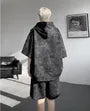Set: 3/4-Sleeve Tie Dye Grommet Half-Zip Hoodie + Elastic Waist Wide Leg Sweat Shorts