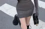 Long-Sleeve Off-Shoulder Plain Knit Mini Sheath Dress / Lace Tank Top