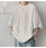 3/4-Sleeve Crew Neck Plain Textured T-Shirt