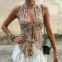 Halter Neck Leopard Print Tie-Front Asymmetric Hem Tank Top