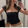 Cap Sleeve Square-Neck Polka Dot Slim-Fit Crop Top
