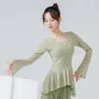 Long-Sleeve V-Neck Plain Ruffle Trim Dance Top