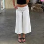Low Waist Polka Dot Panel Boot-Cut Capri Pants