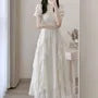 Short Sleeve Square Neck Plain Maxi A-Line Dress