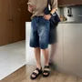 Mid Rise Washed Denim Shorts
