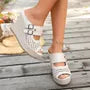Faux Leather Peep-Toe Platform Wedge Sandals