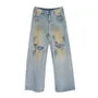 Mid Rise Distressed Washed Wide Leg Jeans