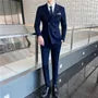 Set: Plain Double-Breasted Blazer + Mid Rise Tapered Dress Pants