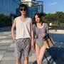 Couple Matching Short-Sleeve Plaid Swimsuit / Beach Shorts