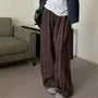 Drawstring Waist Plaid Wide Leg Pants