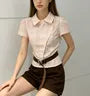 Short Sleeve Plaid Asymmetric Slim-Fit Shirt