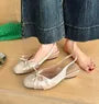 Square Toe Bow Satin Slingback Wedge Pumps