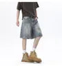 Mid Rise Washed Panel Denim Shorts