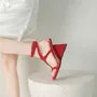 Wedge Heel Square Toe Ankle Strap Rhinestone Sandals