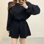 Long-Sleeve Crewneck Knit Wide Leg Romper