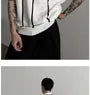 Elbow-Sleeve Striped Knit Polo Shirt