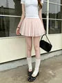 High Waist Plain Lace Trim Pleated Mini A-Line Skirt