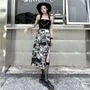 High Rise Tie Dye Chain Accent Slit Midi Pencil Skirt