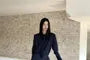 Long Sleeve Collared Pinstriped Shirt / Necktie / Low Rise High-Low Mini Pencil Skirt / Set
