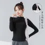 Long-Sleeve Mock Neck Plain Lettuce Edge Ruffle Dance Top