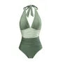 Halter Contrast Stitch Ruched Panel Swimsuit