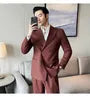 Peak Lapel Plain Double-Breasted Blazer / Mid Rise Tapered Dress Pants / Set
