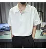 Short Sleeve Lapel Zipper Plain Loose Polo Shirt