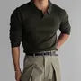 Long Sleeve Open Placket Plain Knit Polo Top