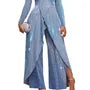 3XL - Long-Sleeve Cold-Shoulder Glitter Asymmetrical Jumpsuit