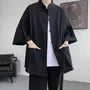 3/4-Sleeve Mandarin Collar Plain Frog Button Shirt