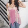 Halter-Neck Lace Trim Panel A-Line Camisole Top