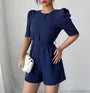 Puff Sleeve Plain Tie-Waist Playsuit