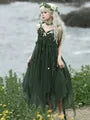 Set: Spaghetti Strap Leaf Accent Bow Asymmetrical Midi A-Line Dress + Choker