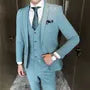 Set: Lapel Collar Plain Single Button Blazer + Mid Rise Plain Dress Pants + V-Neck Plain Single Breasted Vest