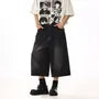 High Waist Washed Wide Leg Capri Jeans