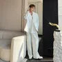 Set: Peak Lapel Plain Asymmetrical Blazer + Mid Rise Wide Leg Dress Pants