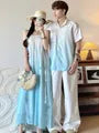 Couple Matching Short-Sleeve Gradient Shirt / Sleeveless Maxi A-Line Dress / Cardigan