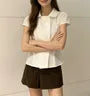 Cap Sleeve Collar Plain Slim-Fit Shirt
